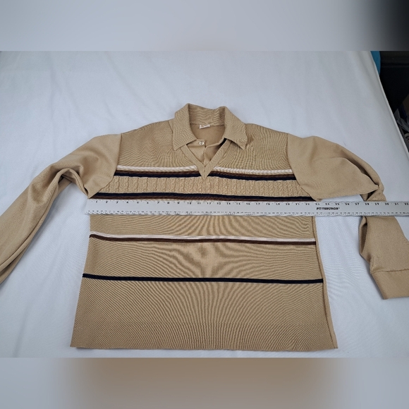 Vintage MARCEL of PARIS Knit Shirt Mens Beige Polyester Striped Size XL - Picture 9 of 14